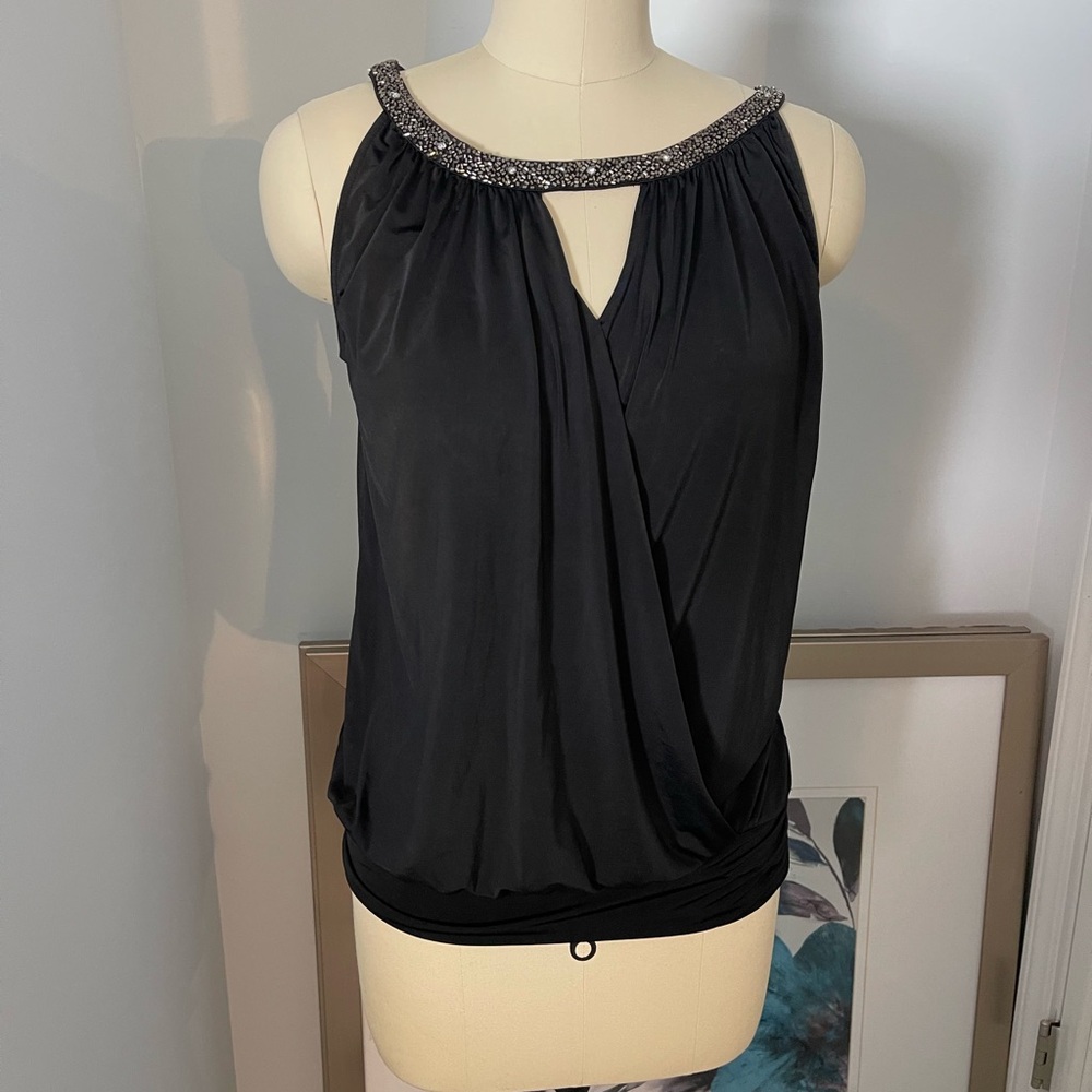 Express Embellished Black Sleeveless Keyhole Front Top-Med. NWT